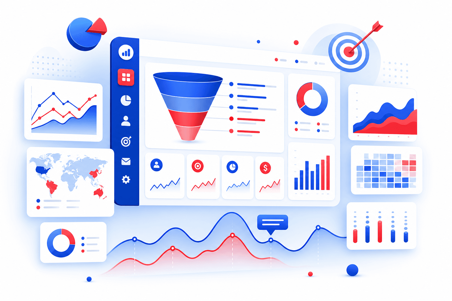 Marketing analytics suite with funnel and campaign metrics